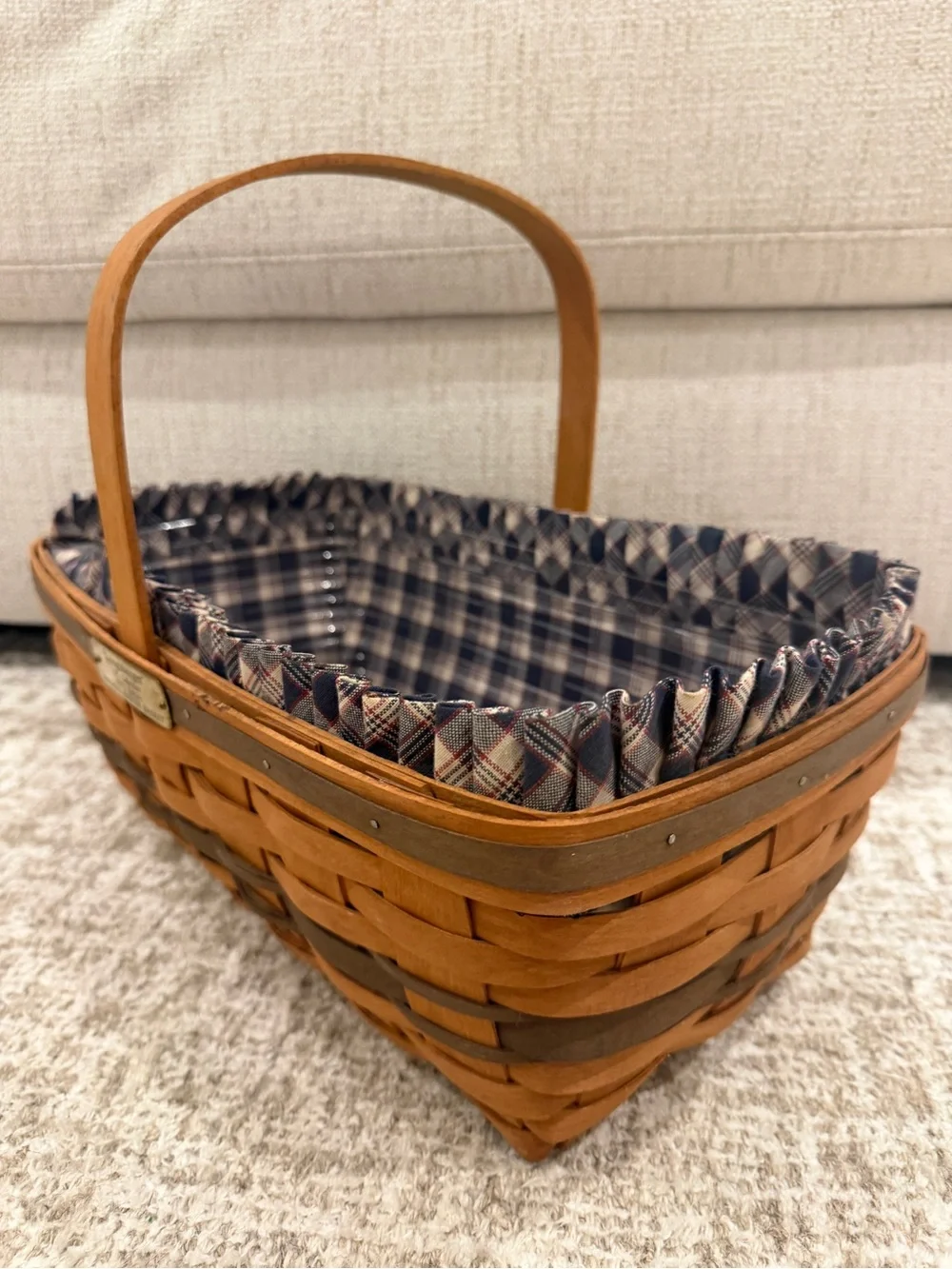 Longaberger original Easter Basket with Navy Plaid Liner